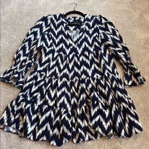 Pomander Place Navy & White Kenzo Ikat Tiered Dress S